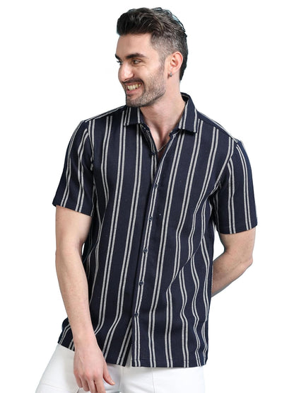 Majestic Man Men Slim Fit Cotton Striped Half Sleeve Casual Shirt