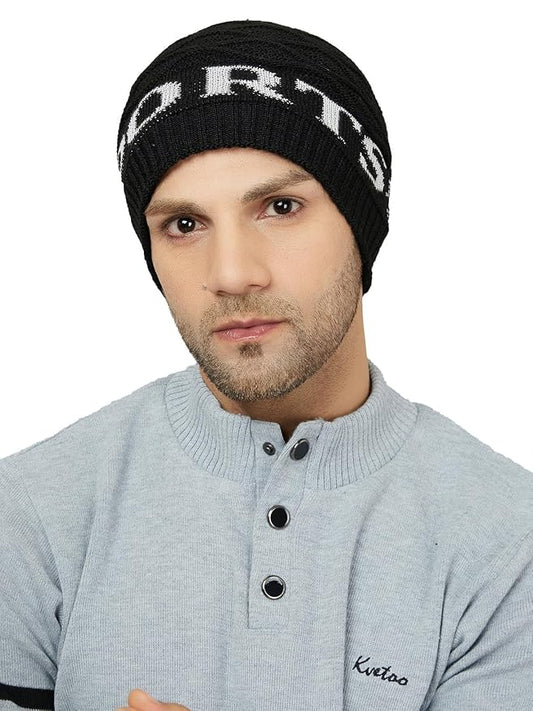 Kvetoo Winter Wear Woolen Cap for Men Black