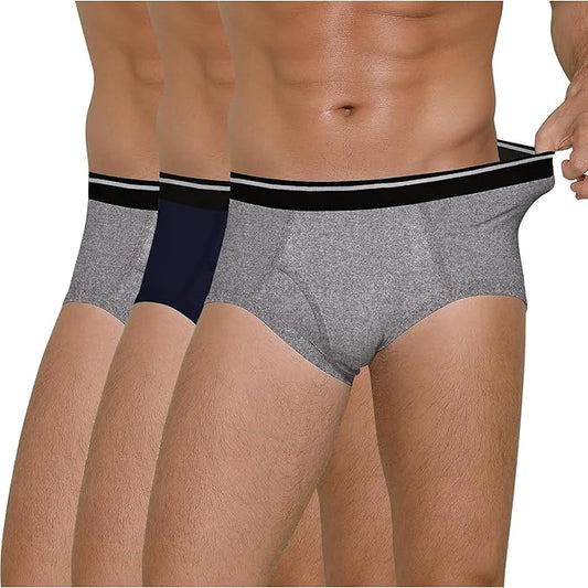 Men's High Waist Cotton Regular Fit Full Brief Plus Size Underwear with Outer Elastic Combo Pack for Daily Use (Assorted Colours) Multicolour
