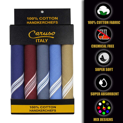 Caruso Italy Men's Premium 100% Pure Cotton Handkerchief Dark Base with Colored Border