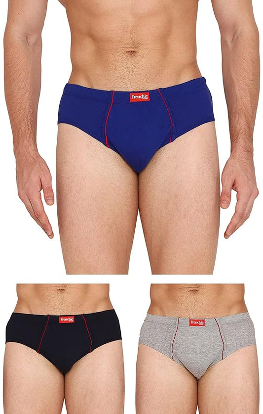 VIP Frenchie Plus Men's Cotton Briefs – Premium Soft & Breathable Underwear with Stretch Waistband, All-Day Comfort Fit Assorted Size 85 (Pack of -3)