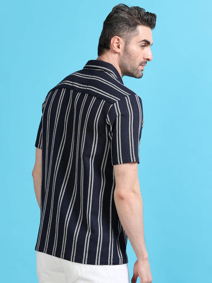 Majestic Man Men Slim Fit Cotton Striped Half Sleeve Casual Shirt