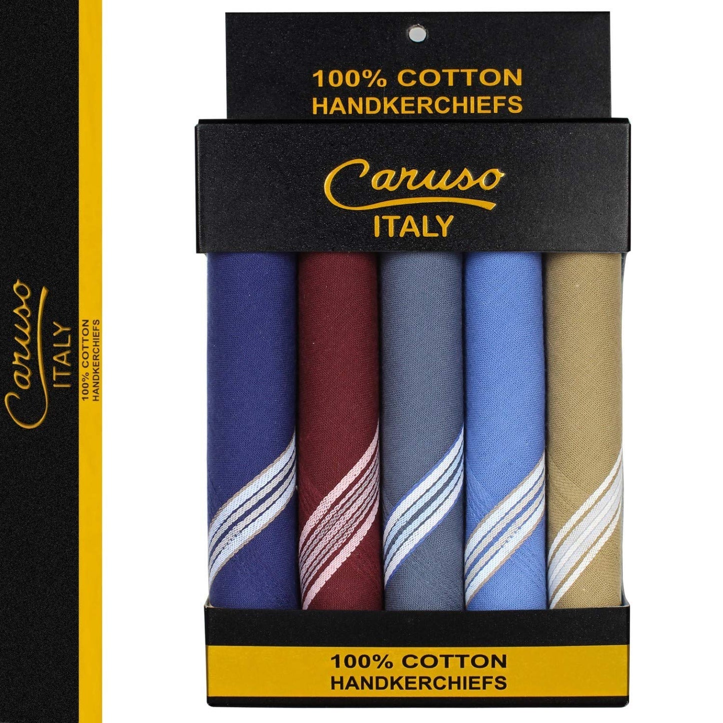 Caruso Italy Men's Premium 100% Pure Cotton Handkerchief Dark Base with Colored Border