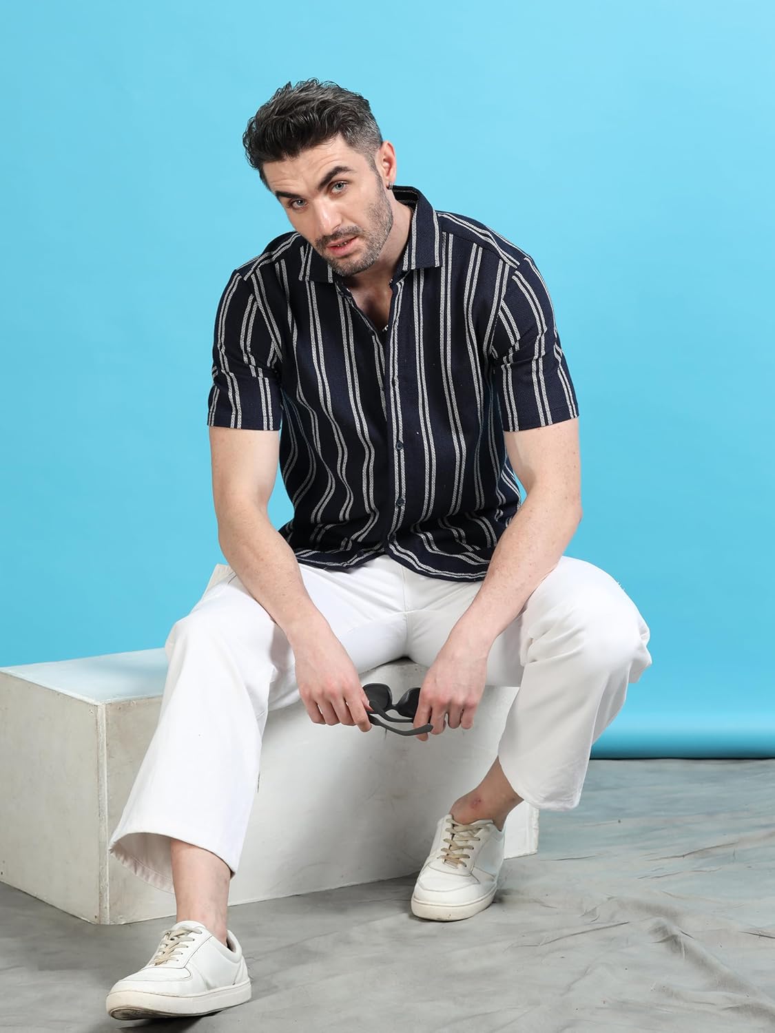 Majestic Man Men Slim Fit Cotton Striped Half Sleeve Casual Shirt