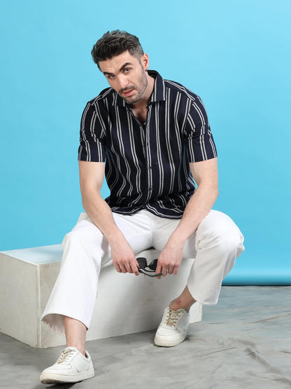 Majestic Man Men Slim Fit Cotton Striped Half Sleeve Casual Shirt