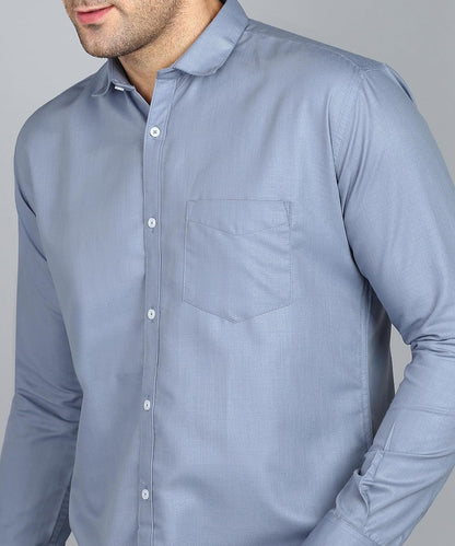 Men's Cotton Blend Solid Shirt with Spread Collared Full Sleeve Curved Hemline Button Closure Slim Fit and One Pocket | Shirt for Man Full Sleeve