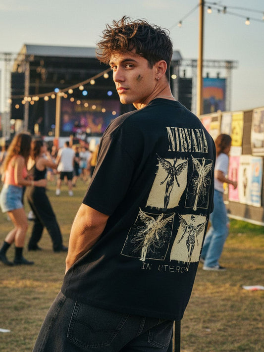 PRONK Men Nirvana Printed Oversized T-shirt