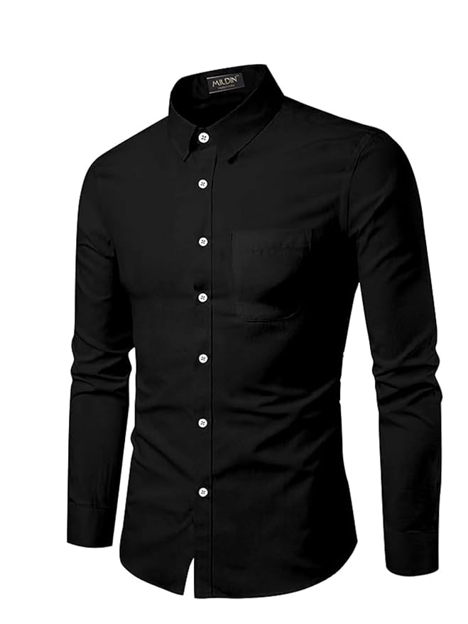 Men's Cotton Blend Solid Shirt with Spread Collared Full Sleeve Curved Hemline Button Closure Slim Fit and One Pocket | Shirt for Man Full Sleeve