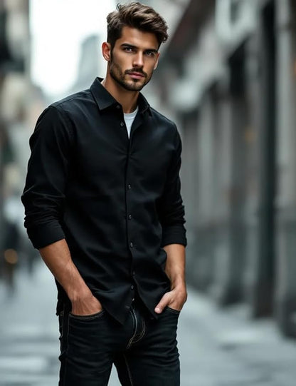 Glowic Men's Plain Casual Shirt | Cotton Soft & Breathable Fabric | Full Sleeve Comfort Fit Stylish Solid Shirts for Office