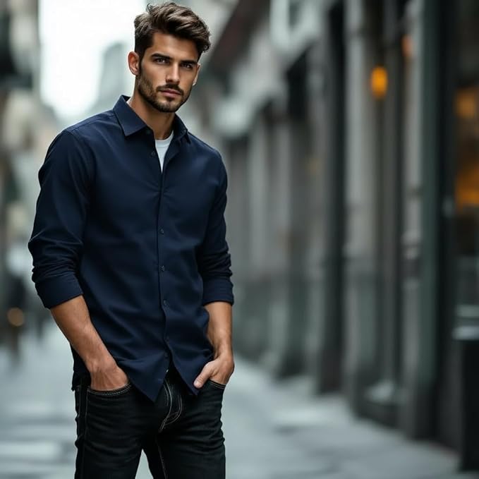 Glowic Men's Plain Casual Shirt | Cotton Soft & Breathable Fabric | Full Sleeve Comfort Fit Stylish Solid Shirts for Office