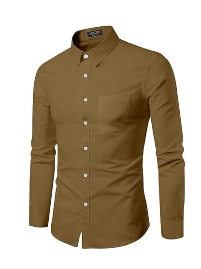Men's Cotton Blend Solid Shirt with Spread Collared Full Sleeve Curved Hemline Button Closure Slim Fit and One Pocket | Shirt for Man Full Sleeve