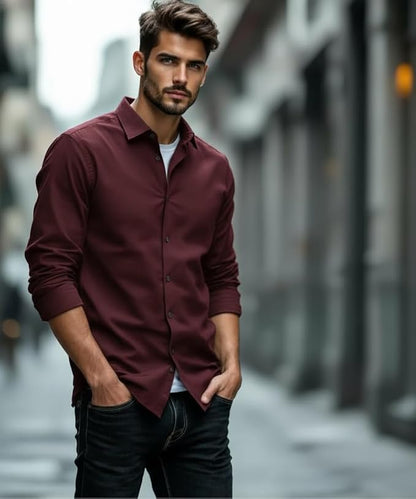 Glowic Men's Plain Casual Shirt | Cotton Soft & Breathable Fabric | Full Sleeve Comfort Fit Stylish Solid Shirts for Office