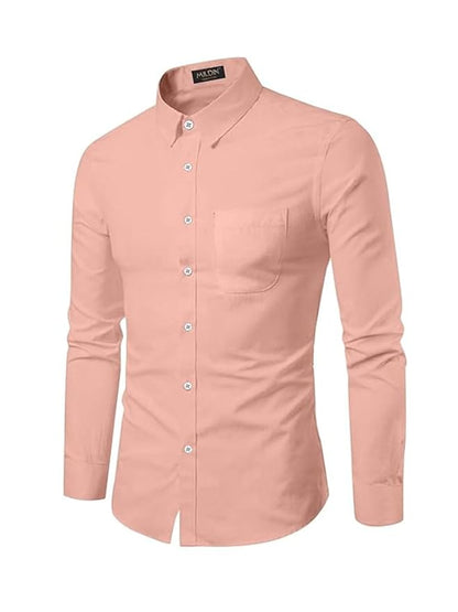 Men's Cotton Blend Solid Shirt with Spread Collared Full Sleeve Curved Hemline Button Closure Slim Fit and One Pocket | Shirt for Man Full Sleeve